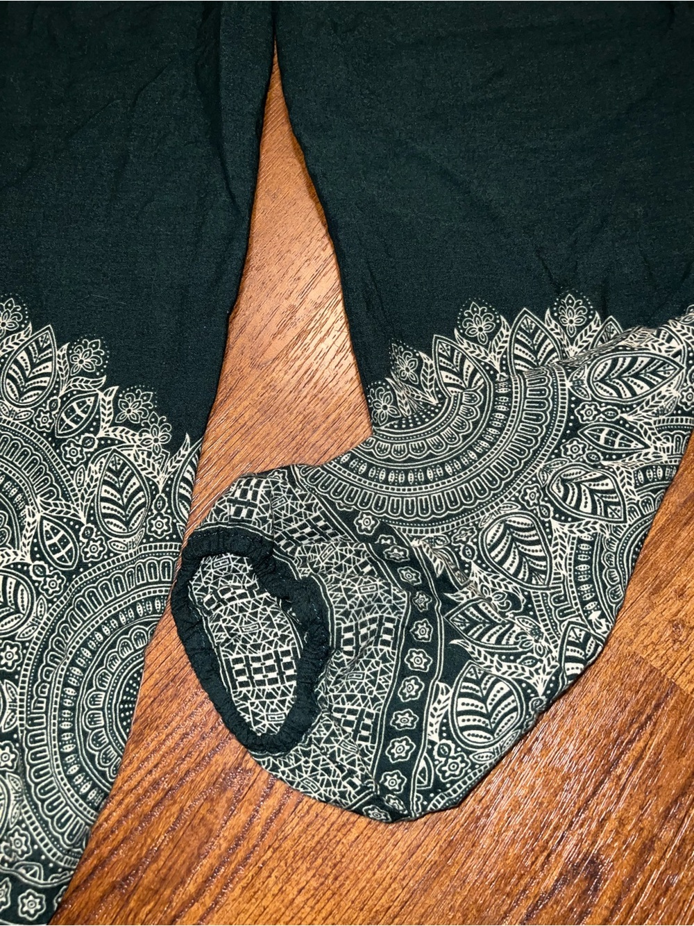 Boho Harem Pants Smocked Hippie Green Mandala Flowy Baggy Wide Leg One Size - Picture 7 of 8